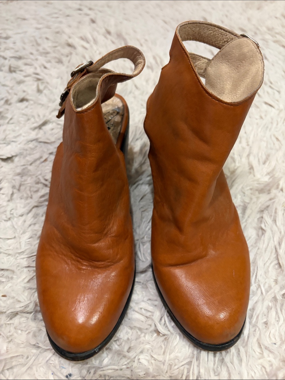Freebird by Steven Cognac Leather Open-Heel Ankle Booties